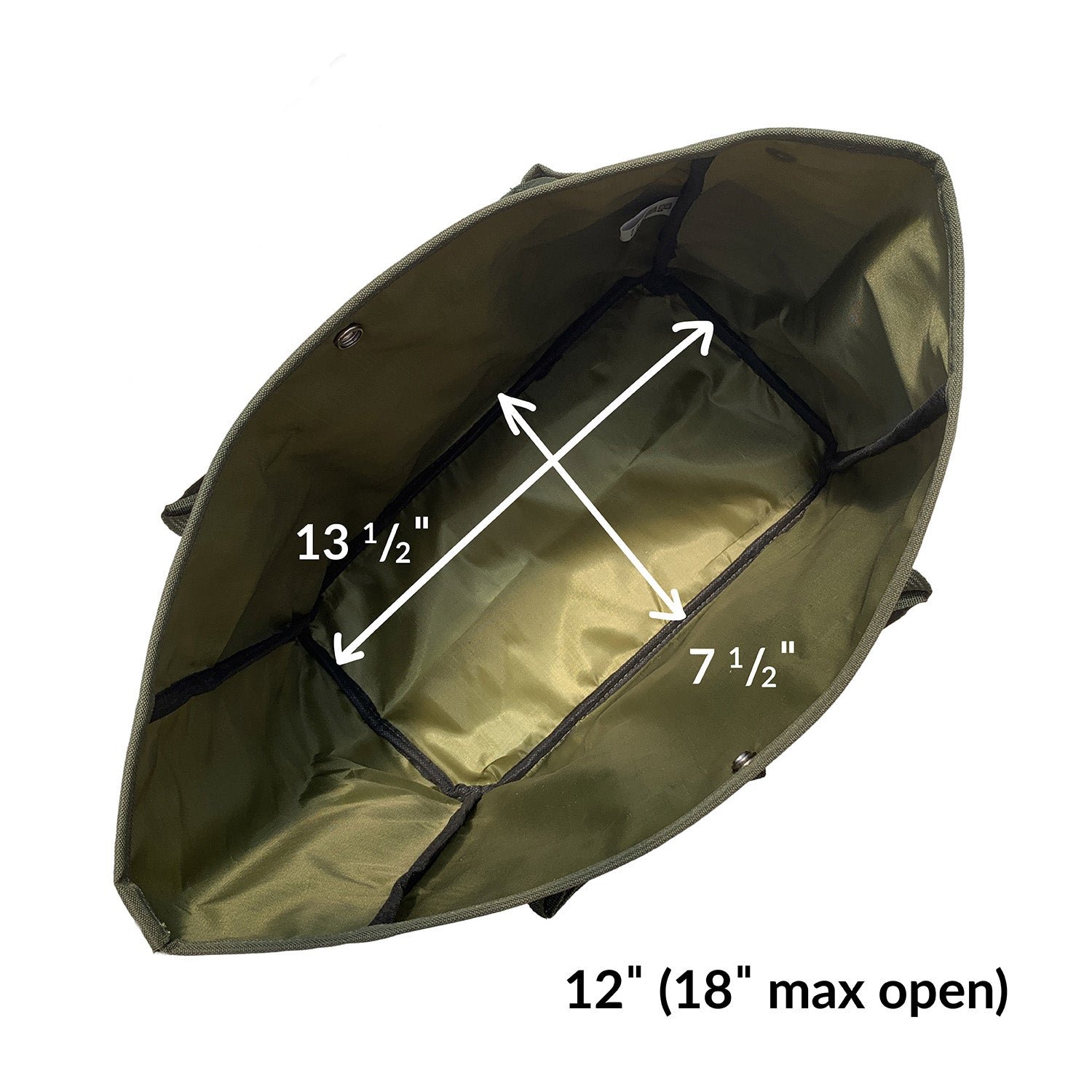 A green and beige Ferry-Morse garden tool bag with multiple pockets and a drawstring closure.